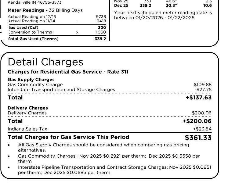 OVER 130,000 Homes about to get Shut Off by NIPSCO Utilities Due to Enormous Rate Increases 98 NIPSCO Utilities gas use 109 delivery fee 200 e1769445636232