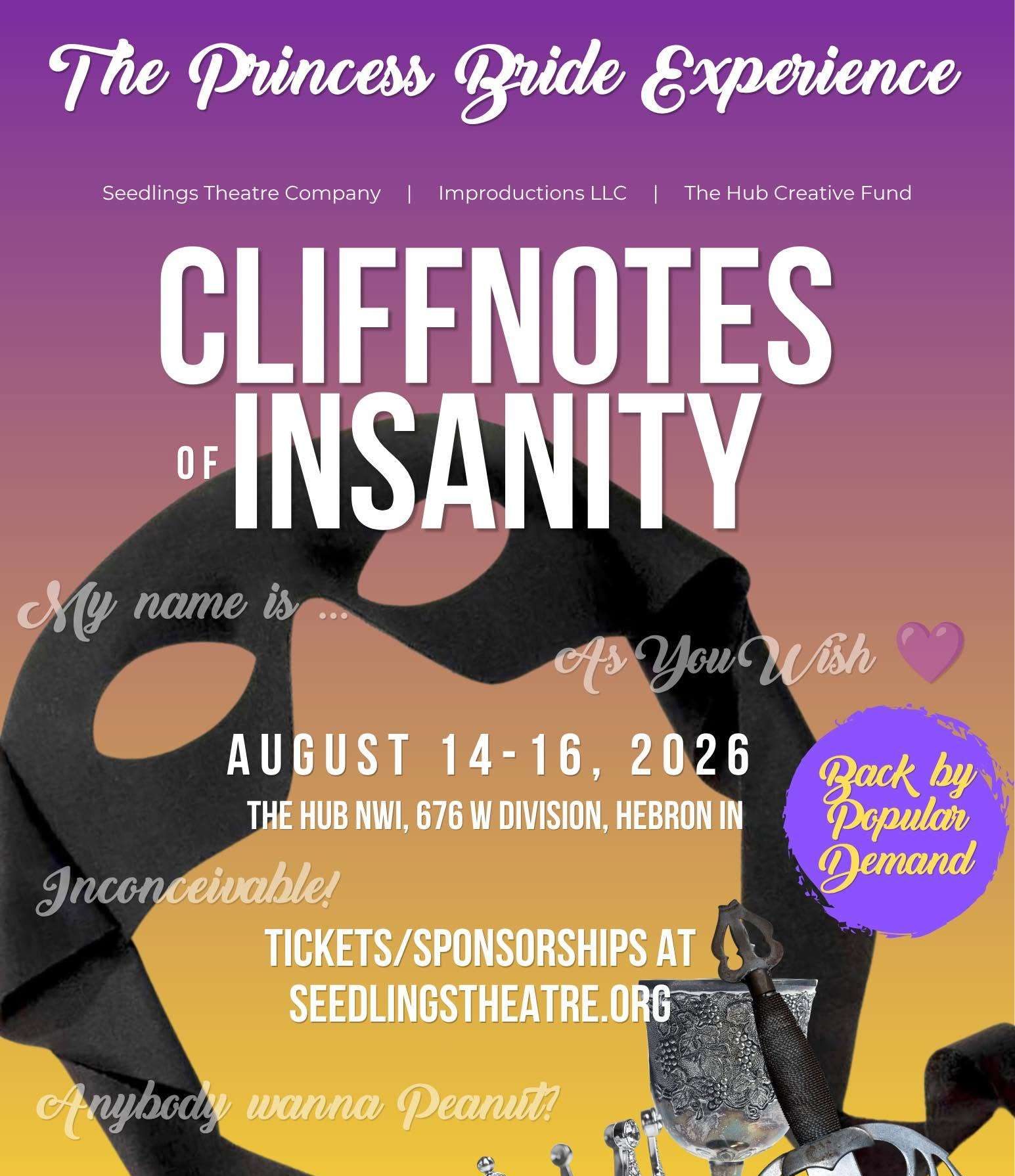 Lots of Theatre Shows in NwIndiana this August 20 cliffnotes of insanity a princess bride experience e1785960795234